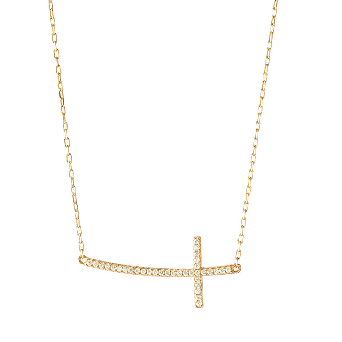 Sideways Cross Pave Necklace in 10k Gold
