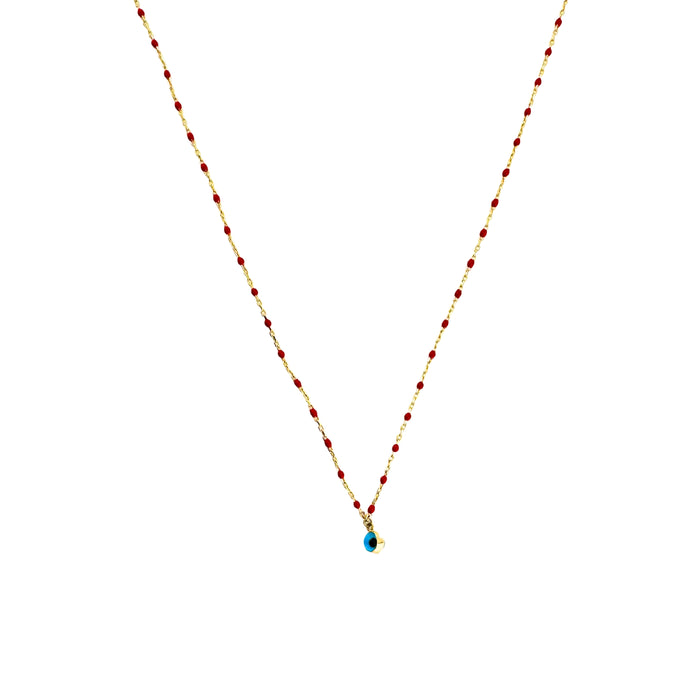 Red Beads Evil Eye Necklace in 10K Gold