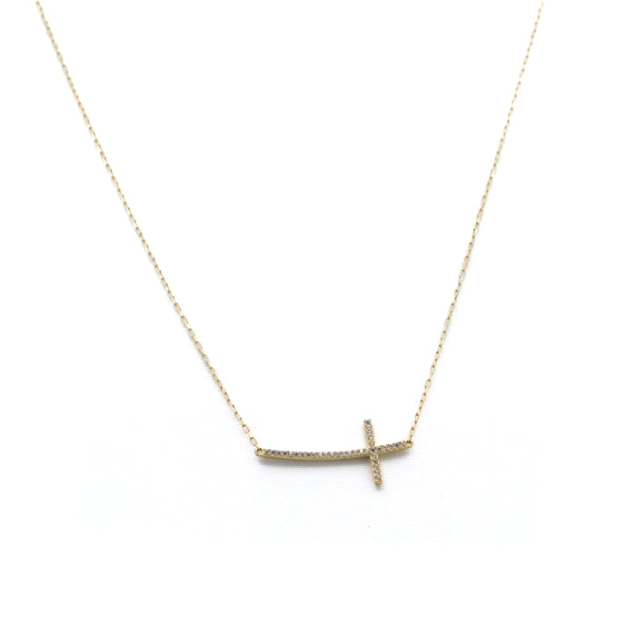 Sideways Cross Pave Necklace in 10k Gold