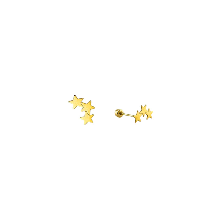Star Trio Curved Stud Earrings in 10K Gold
