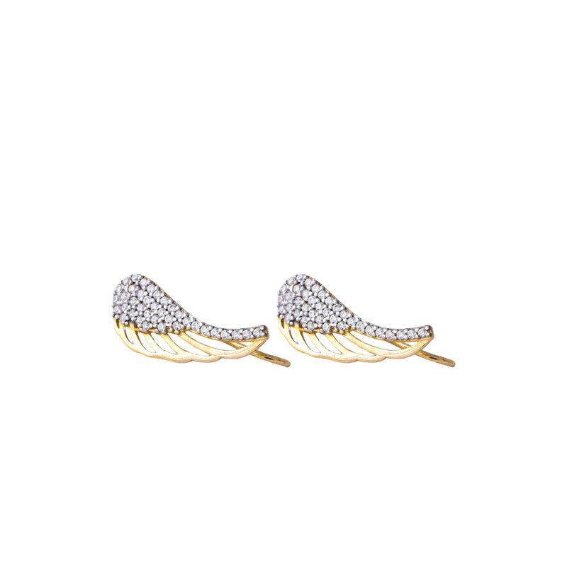 Stone Paved Wing Crawler Earrings in 10k Gold