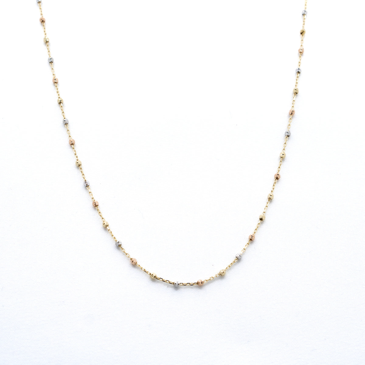 10K Gold Tricolor Beads Chain Necklace