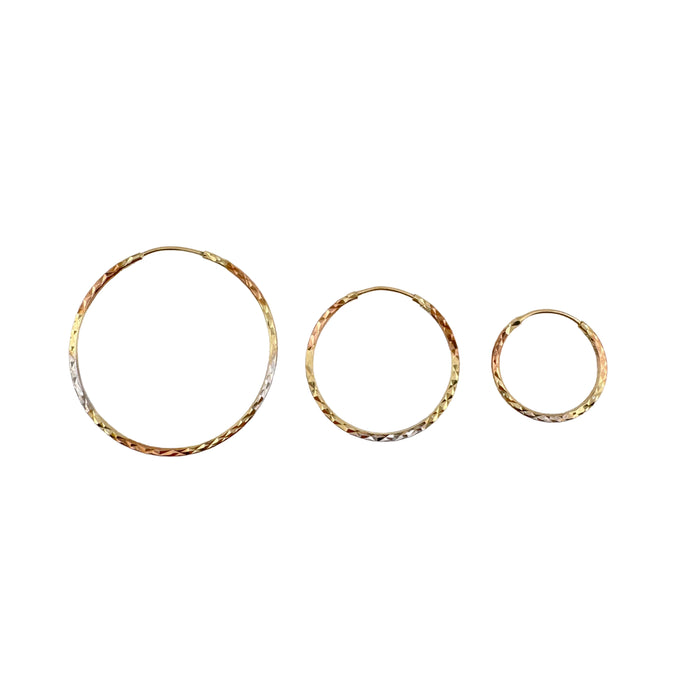 tricolor diamond cut hoop earrings gold