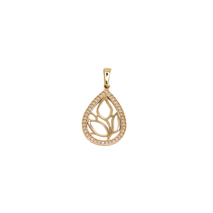 Tulip Teardrop Pave Pendant in 10k Gold