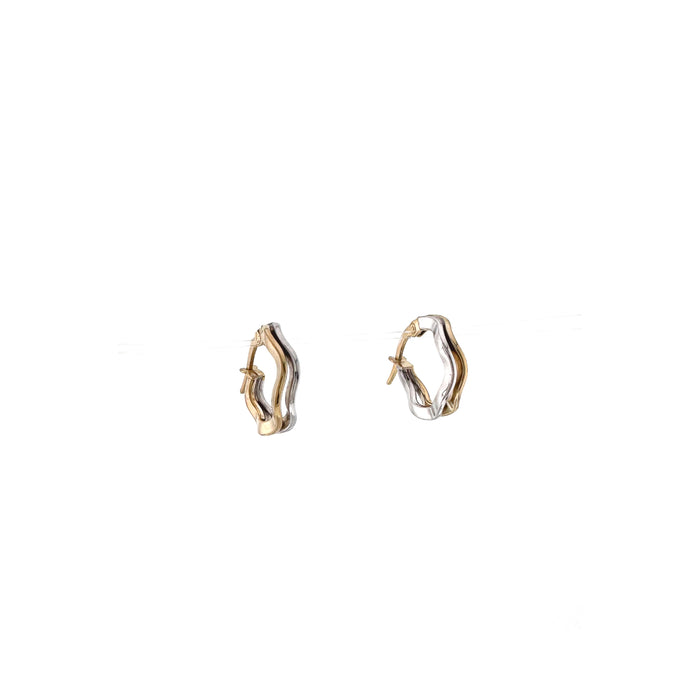wavy white and yellow gold earrings