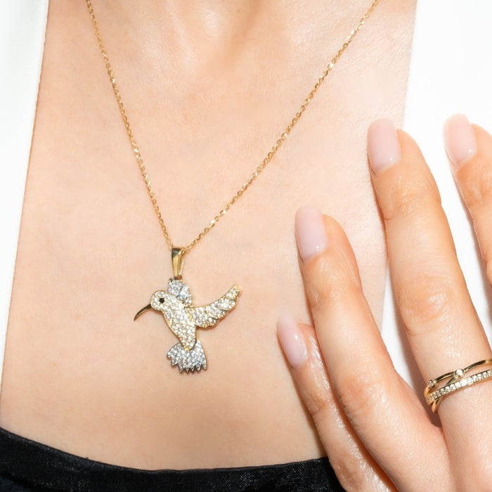zirconia pave hummingbird gold pendant