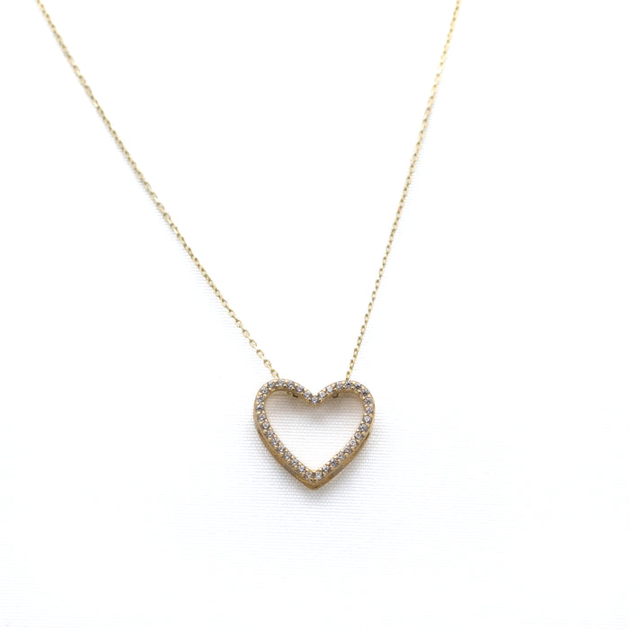 zirconia heart gold necklace
